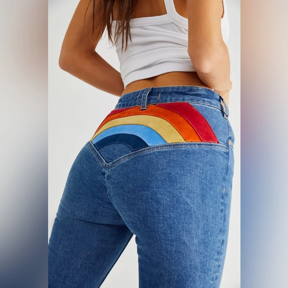 New🌟 Free People-Somewhere Over The Rainbow Jeans - Picture 4 of 8